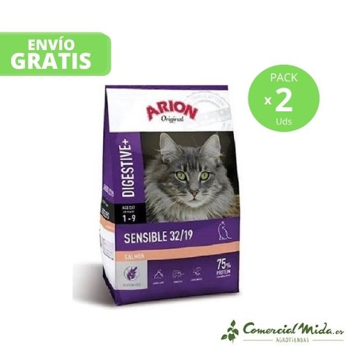 Pack de pienso para gatos con sensibilidad digestiva Arion Original Sensible Digestive + 32/19 