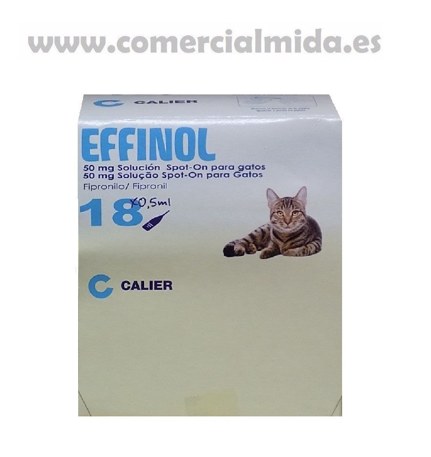 Caja 18 Pipetas EFFINOL para gatos anti pulgas y garrapatas. Con fipronil.